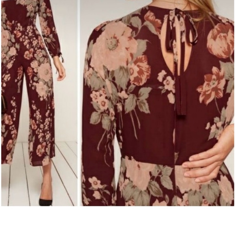 Reformation - Missy Wide Leg Floral Jumpsuit in Ava Size 2 Burgundy - Like New